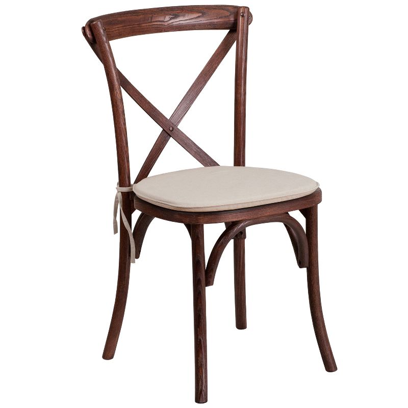 Merrick Lane Stackable Wooden Cross Back Bistro Dining Chair with Cushion, 1 of 8