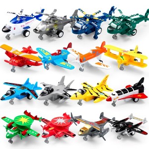 SYNCFUN 16 Pcs Pull Back Airplane Toys, Boys Plane Playset, Aircraft Incl Helicopter Toys, Fighter Jet Toys, Bomber Biplane Toy, Gifts for Toddler s - 1 of 4