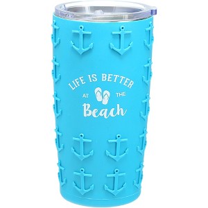 Pavilion Gift Company - At The Beach - 20 oz Travel Tumbler with 3D Silicone Wrap - Portable Drinkware - 1 of 4