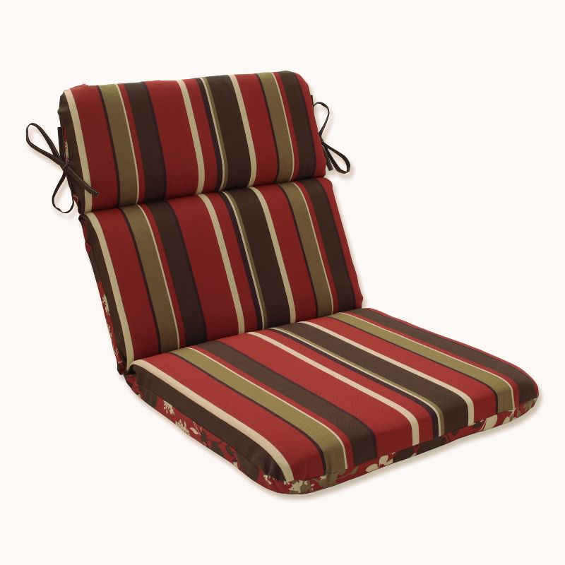 Outdoor Reversible Rounded Corners Chair Cushion - Brown/Red Floral/Stripe - Pillow Perfect, 3 of 12
