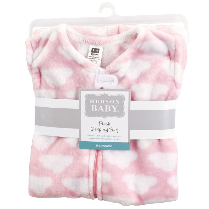 Hudson Baby Infant Girl Plush Sleeping Bag, Sack, Blanket, Pink Clouds Plush, 3 of 4