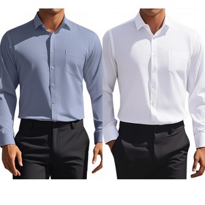 INSPIRE CHIC Men's Solid Long Sleeves Regular Fit Business Button Down Dress Shirts 2 Packs - 1 of 4