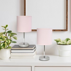 11.81" Traditional Petite Metal Stick Bedside Table Desk Lamp in Chrome with Fabric Shade - Creekwood Home - 1 of 4