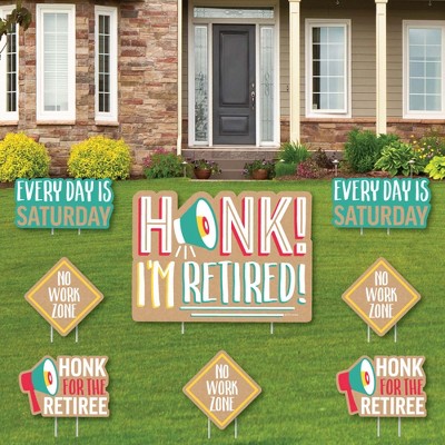 Big Dot of Happiness Honk, I'm Retired - Yard Sign and Outdoor Lawn Decorations - Retirement Party Yard Signs - Set of 8