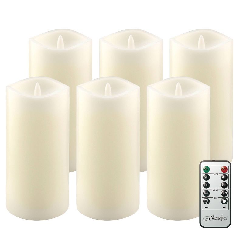 6pk 3&#34; x 6&#34; Real Wax LED Candles with Remote Control Ivory - Stonebriar Collection, 3 of 10