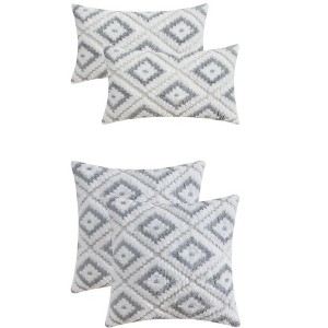 REGALWOVEN 4 Pcs Geometric Pattern Short Plush Decorative Throw Pillow Covers - 1 of 4