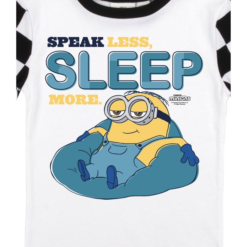 Minions Speak Less Sleep More Youth Short Sleeve Shirt & Checkerboard Sleep Pajama Pants Set, 3 of 5
