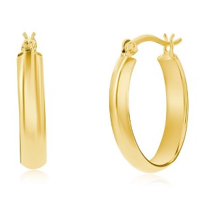 Bella Silver Sterling Silver 5x25mm Oval Hoop Earrings - Gold Plated - Gold - 1 of 2