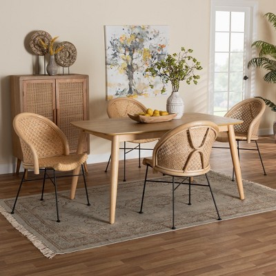 Baxton Studio Lisa Modern Bohemian Natural Brown Rattan and Black Metal 5-Piece Dining Set