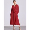 Allegra K Women's Elegant Pleated Cross V Neck Puff Sleeve Tie Waist A-Line Dress - 4 of 4