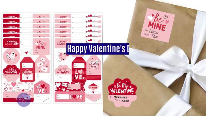 Big Dot of Happiness Happy Valentine’s Day - Assorted Valentine Hearts Party Gift Tag Labels - To and From Stickers - 12 Sheets - 120 Stickers, 2 of 10, play video