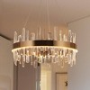 LNC Combrocollia 1-Lights 23.6" Mid-Century Modern Luxury Integrated LED Drum Crystal Chandelier, Polished Gold - 2 of 4
