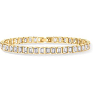 14K-18K Gold Plated Simulated Diamonds Bezel Set Tennis - Round Pear Heart Statement Bride Gold Bracelet Stack - Sizes 6.5-7.5 Inch - 1 of 4