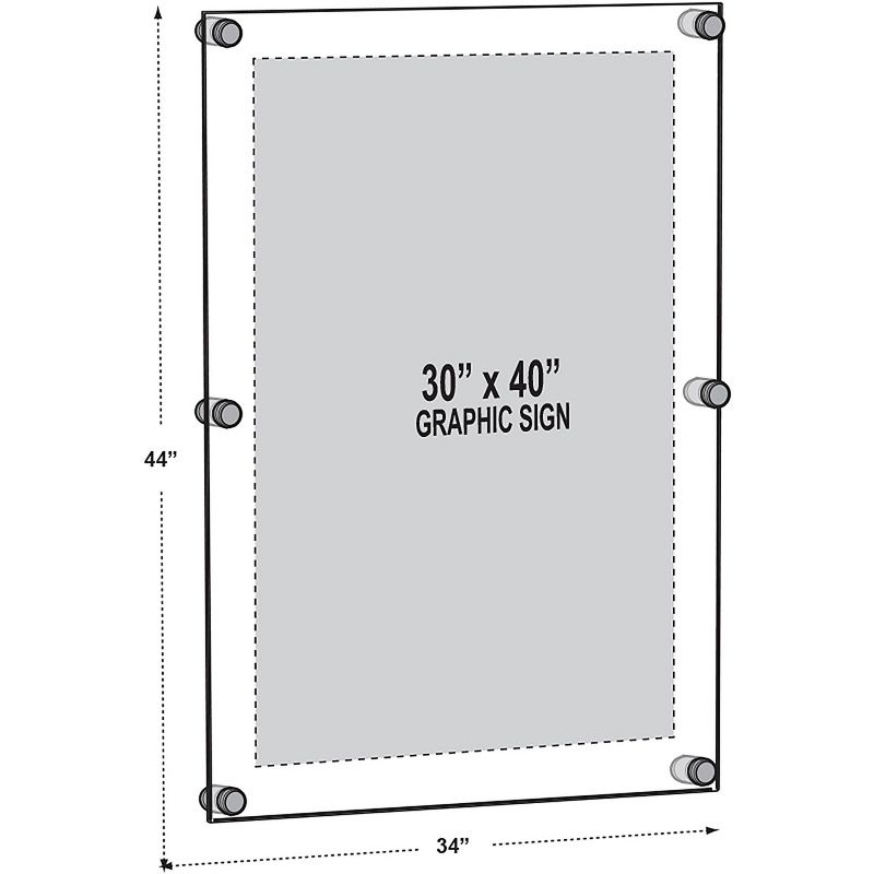 Azar Displays Floating Acrylic Wall Frame with Silver Stand Off Caps: 30" x 40" Graphic Size, Overall Frame Size: 34" x 44", 1-Pack, 4 of 11