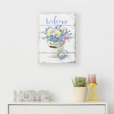 Whitewashed Wood Spring Floral Welcome Wall Sign - 16"