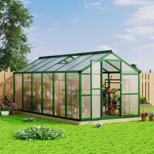 Aluminum Large Walk-in Greenhouse for Outdoors, Sliding Door & Ajustable Roof Vent, Polycarbonate Green Houses for Outside Garden,Backyard,Patio,Lawn - 1 of 4