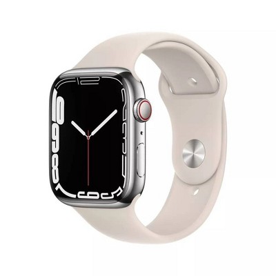 Apple Watch Series 7 GPS + Cellular 45mm Silver Stainless Steel Case with Starlight Sport Band - Target Certified Refurbished