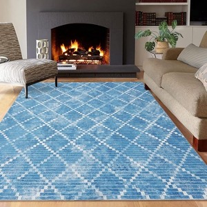 Acekool Geometric  Rug - Machine Washable Non-Slip Indoor Carpet for Living Room, Bedroom, Nursery - 1 of 4