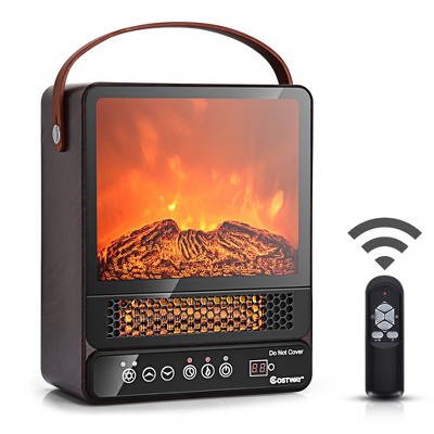 Costway 1500W Electric Fireplace Tabletop Portable Space Heater w/ 3D Flame Effect Maple\ Walnut