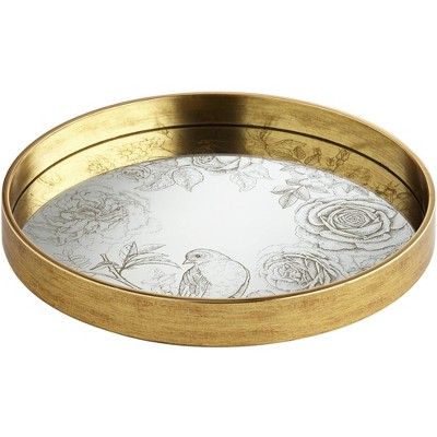 Dahlia Studios Floral Edge Painted Gold and White Round Decorative Tray