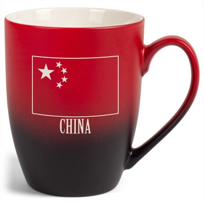 Elanze Designs China Chinese Flag 12 Ounce Ceramic Laser-Etched Engraved Drinkware Mug, Red and Black Ombre