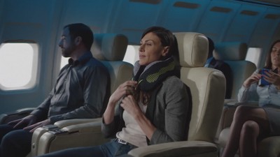 Blue Memory Foam Travel Neck Pillow with Cooling Vents