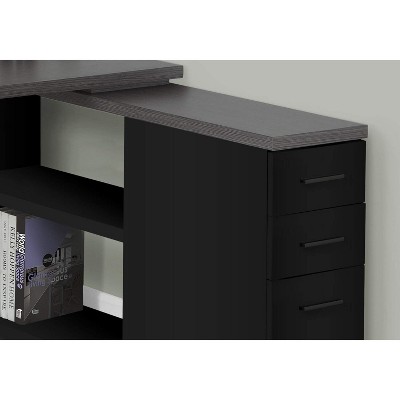 Contemporary Black and Gray L-Shaped Computer Desk with Drawers