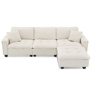 NicBex Velvet L-Shaped Convertible Sectional Sofa with 2 Pillows and Removable Ottoman for Living Room,Apartment,Office,Beige - 1 of 4