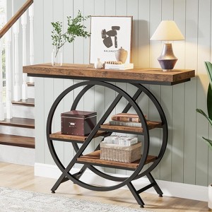 ORRD 39.4” Industrial Console Table, 4-Tier Entryway Table with Circle Metal Frame, Rustic Brown Sofa Table for Living Room & Hallway - 1 of 4