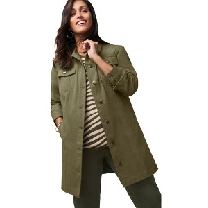 Jessica London Women's Plus Size Long Denim Jacket - 1 of 4