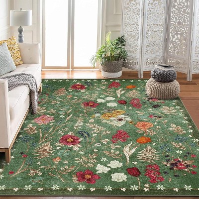 coucheta Multi-size Washable Colorful Color Floral Area Rug, Oriental Vintage Non-Slip Ultra Soft Neutral Carpet, for Living Room, Kitchen, Bedroom