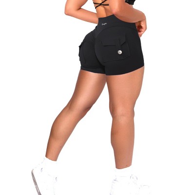 FIONECA Women Pocket Shorts Cross High Waist Scrunch Butt Booty Workout Lifting Athletic Gym Bottoms