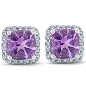Pompeii3 3ct Pave Halo Amethyst Studs 14K White Gold - 1 of 4