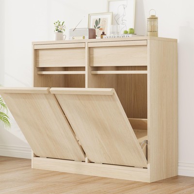 Modern Tilt Out Trash Cabinet with 10 Gallon Storage, Hidden Freestanding Garbage Can Cabinet