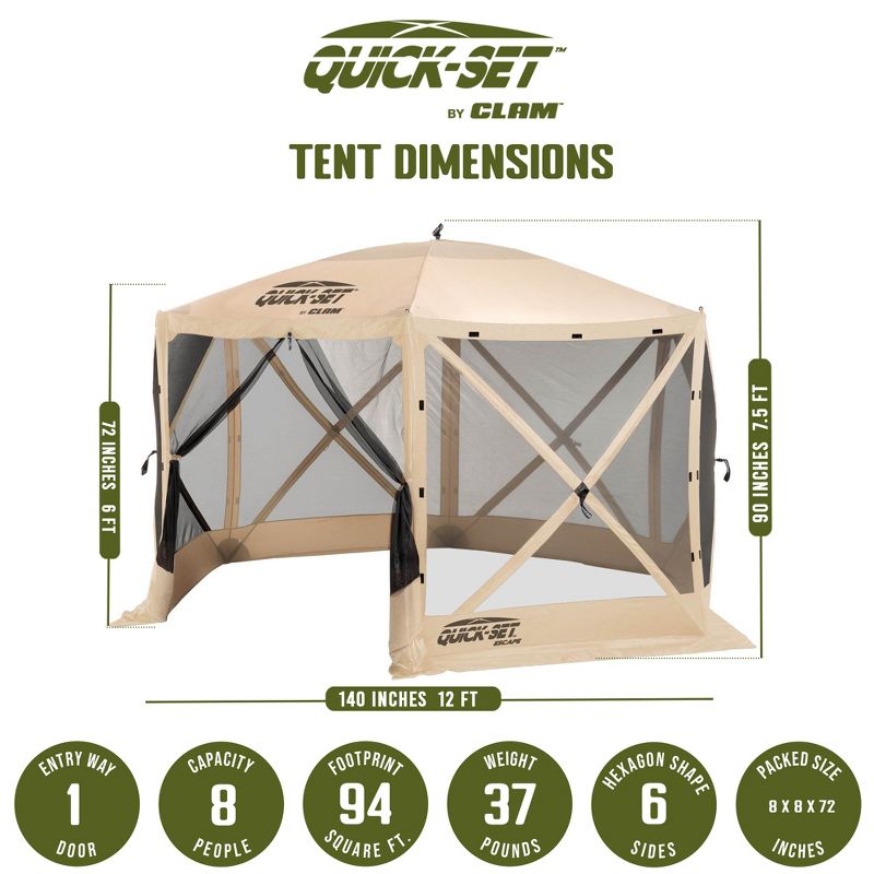 CLAM Quick-Set Escape 12 x 12 Foot Portable Pop Up Camping Outdoor Gazebo 6 Sided Canopy Shelter + 2 Pack of Wind and Sun Panels, 2 of 7