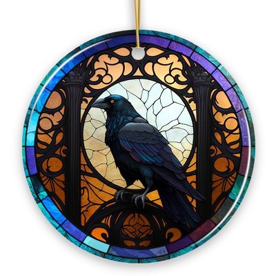 Stained Glass Creepy Dark Raven Ornament, Horror and Elegance| OrnamentallyYou