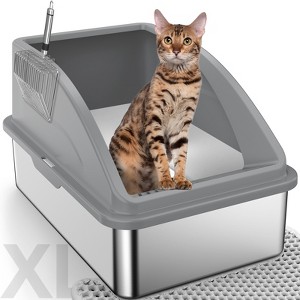 JOEJOY Metal Cat Litter Box,Large Stainless Steel Cat Litter Box,High Side,Anti-Leakage,Non-Sticky, Easy Clean,Odorless - 1 of 4