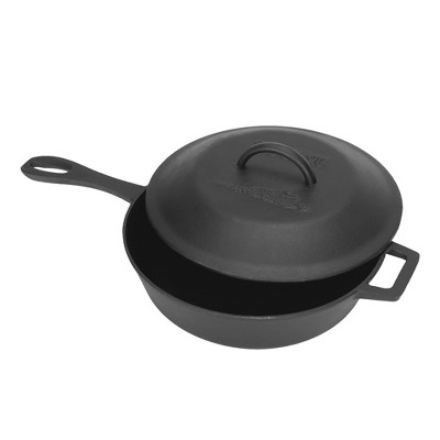 Bayou Classic 7440 3-qt Cast Iron Covered Skillet w/ Domed Self-Basting Lid Features Helper Handle Perfect