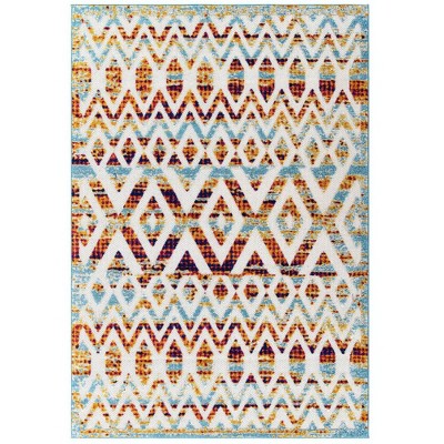 Modway Reflect 5x8 Area Rug – Tamako Diamond and Chevron Moroccan Trellis, Indoor/Outdoor Use