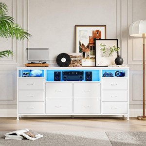 63" Long TV Stand Dresser with 10 Fabric Drawers, Safety Power Outlet & LED Lights, Sturdy Storage Unit for 75 Inch TV - 1 of 4