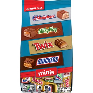 Snickers, Twix, Milky Way & 3 Musketeers Minis Candy Chocolate Bars Variety Pack, 30.63oz Bulk Bag - 1 of 4