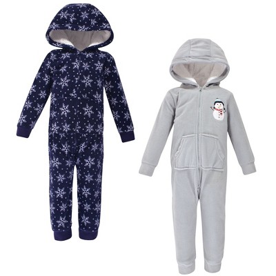 Hudson Baby Fleece Jumpsuits, Coveralls, and Playsuits 2pk, Navy Snowman
