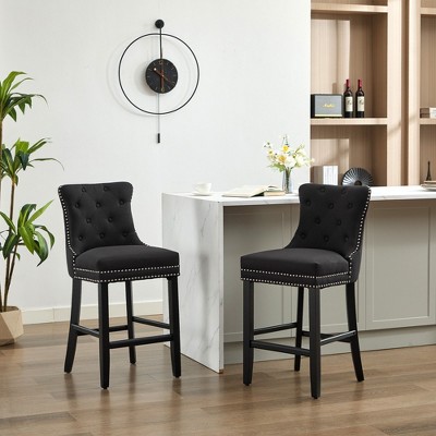 Hyleory Upholstered Counter and Bar Stools Solid Wood Legs, Button Tufted Back