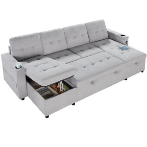 AMERLIFE Sleeper Sofa with USB Charging Port, Cup Holders& Storage Chaise - 1 of 4