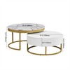 TiramisuBest Modern 2-Piece White Round Nesting Coffee Tables with Drawers, Gold Accents, Space-Saving Design, 27.6'' - 4 of 4