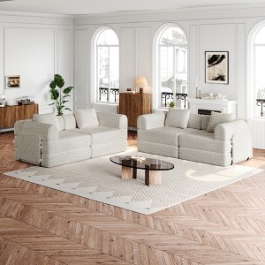 4-Seater Chenille Fabric Convertible Folding Sofa Bed with Side Storage Pockets, Cushions Included, Space-Saving for Living Room, Bedroom, and Study - 1 of 4