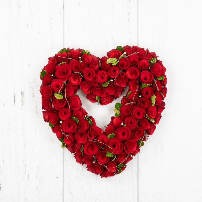 Northlight Wooden Roses Floral Artificial Valentine's Day Heart Wreath - 13.5" - Red, 5 of 7