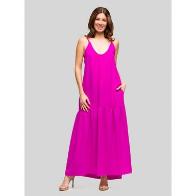 24seven Comfort Apparel Women's Lightweight Spaghetti Strap Pocket Maxi Dress - Magenta - S