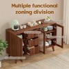 SEVOBAL 55.5" Coffee Bar 3 Drawers Pop-Up Doors Farmhouse Buffet Cabinet Large Sideboard Dining Room Kitchen Hallway, Brown, 16.53"*55.11"*33.85" - 4 of 4
