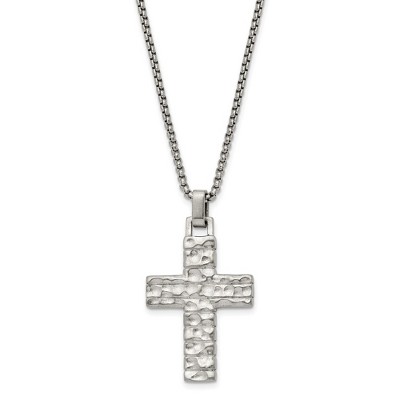 Black Bow Jewelry Men's Stainless Steel Brushed Textured Cross Necklace, 24 Inch
